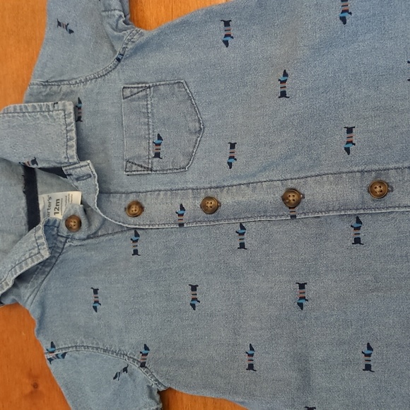 Carter's 12M Denim Collared Dog Button Up Shortie Romper - Picture 2 of 4